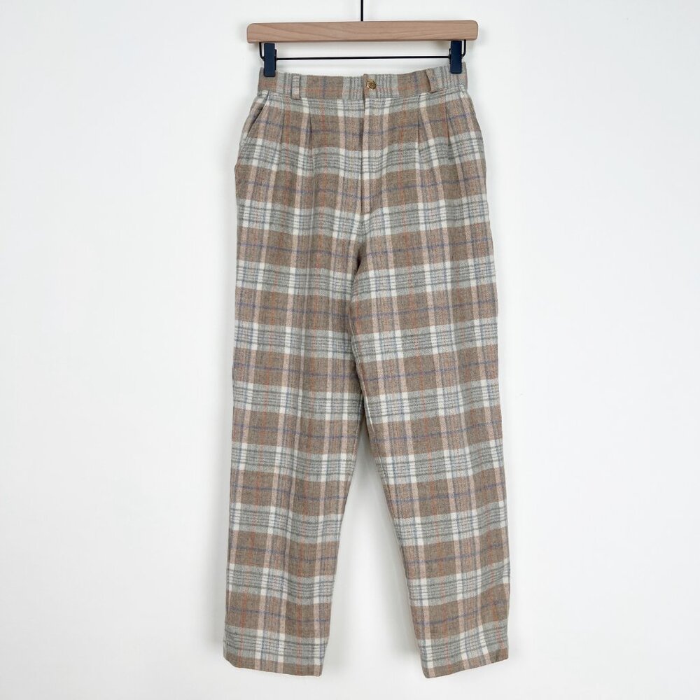Vintage Gianni Valentino Plaid Wool Trouser Pants High Rise Waist Straight Crop - Picture 2 of 8